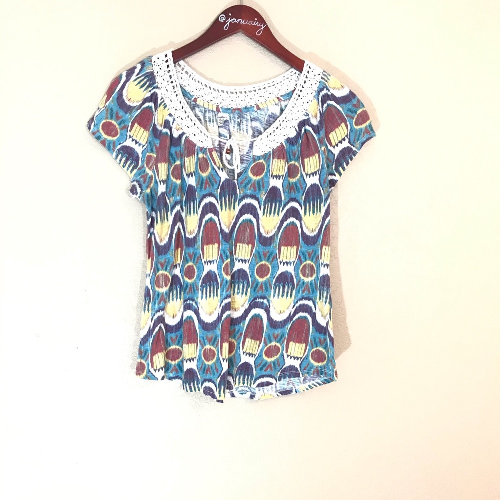 Lucky brand boho style peasant print blouse